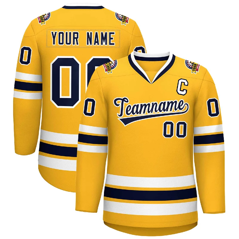 Custom Gold Navy-White Classic Style Hockey Jersey