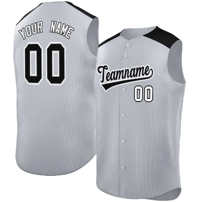 Custom Gray Black Personalized Classic Authentic Sleeveless Baseball Jersey