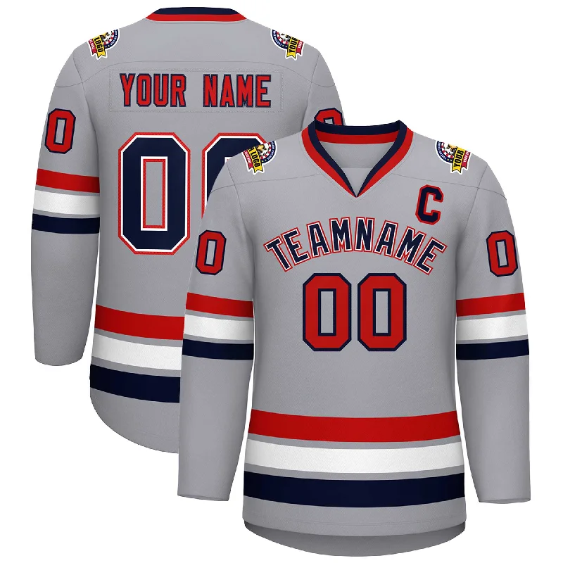 Custom Gray Navy White-Red Classic Style Hockey Jersey