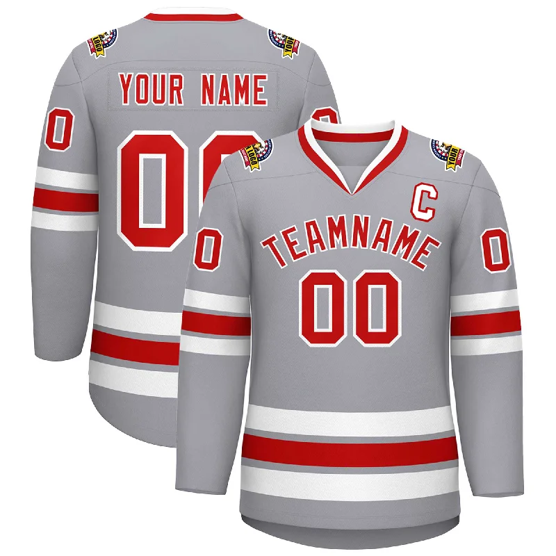 Custom Gray Red-White Classic Style Hockey Jersey