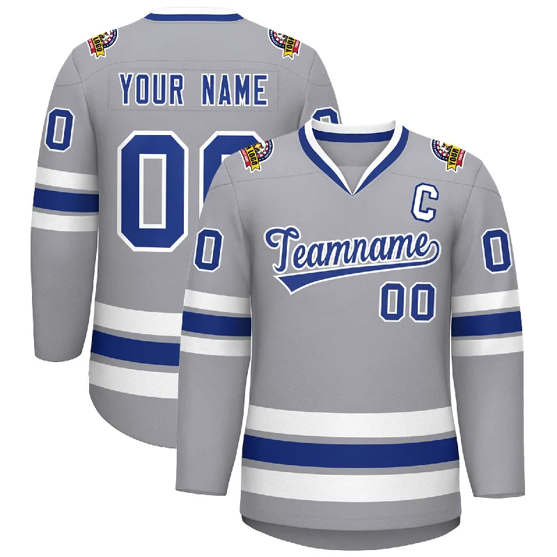 Custom Gray Royal-White Classic Style Hockey Jersey