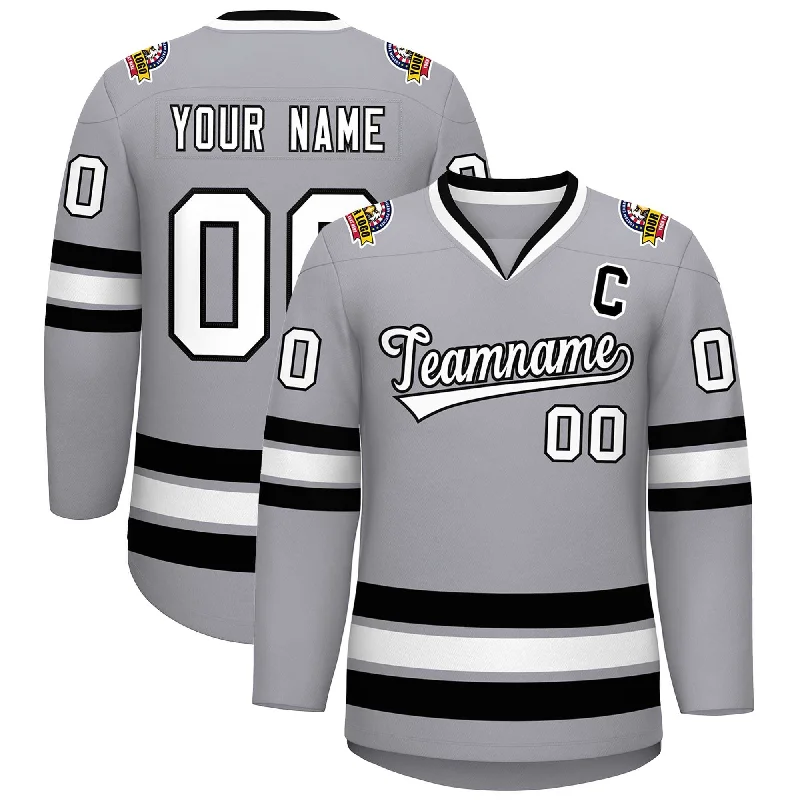 Custom Gray White-Black Classic Style Hockey Jersey