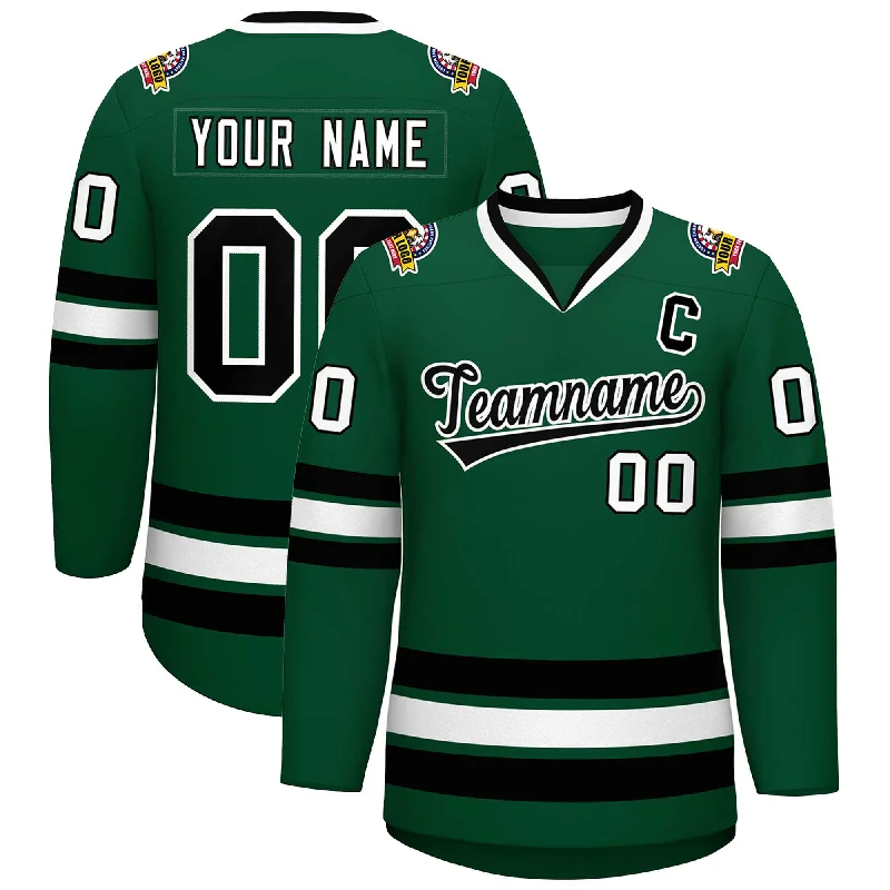 Custom Green Black-White Classic Style Hockey Jersey