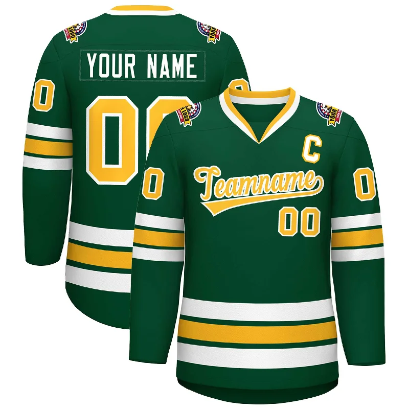 Custom Green Gold-White Classic Style Hockey Jersey