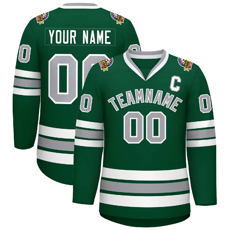 Custom Green Gray-White Classic Style Hockey Jersey