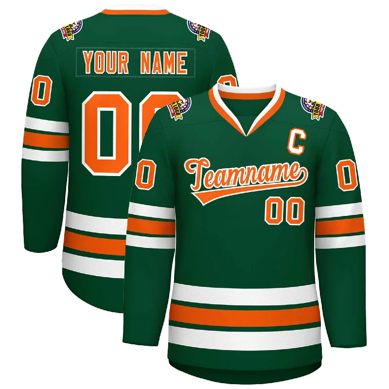 Custom Green Orange-White Classic Style Hockey Jersey