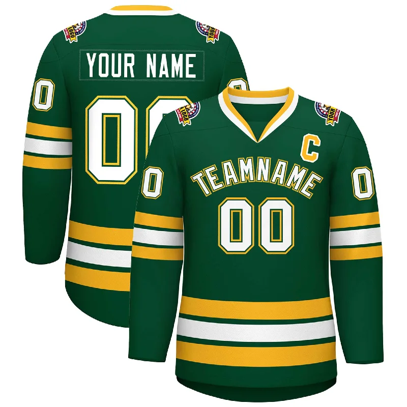 Custom Green White Green-Gold Classic Style Hockey Jersey