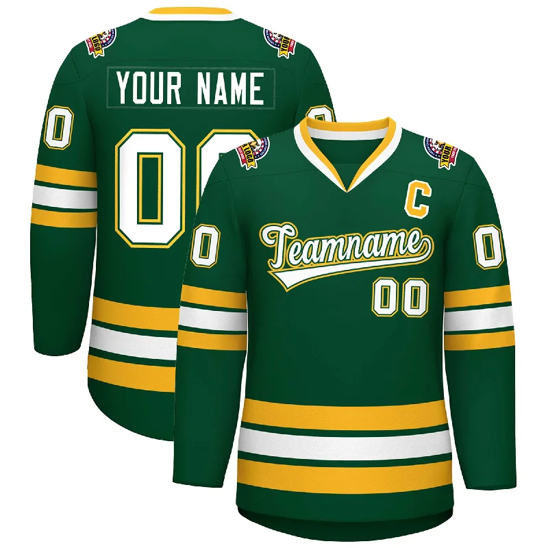 Custom Green White Green-Gold Classic Style Hockey Jersey