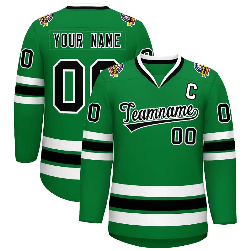 Custom Kelly Green Black-White Classic Style Hockey Jersey