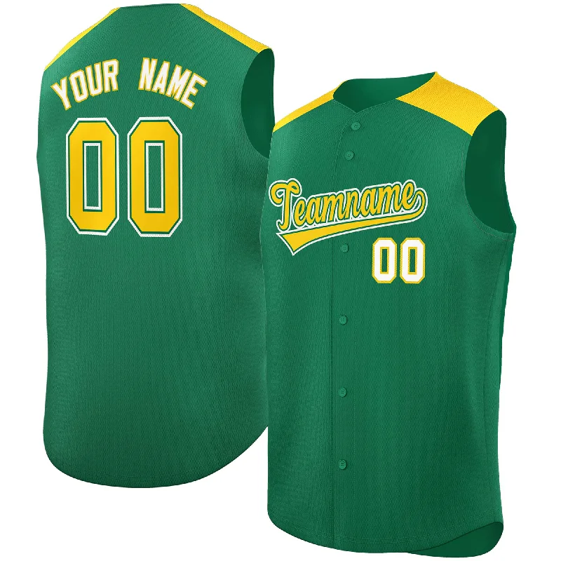 Custom Kelly Green Gold Personalized Classic Authentic Sleeveless Baseball Jersey