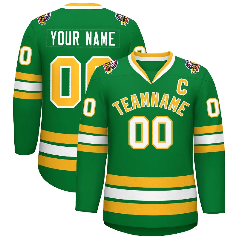 Custom Kelly Green Gold-White Classic Style Hockey Jersey