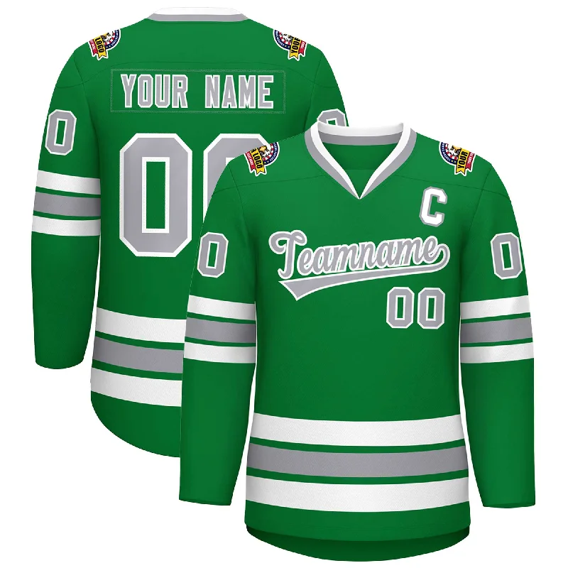 Custom Kelly Green Gray-White Classic Style Hockey Jersey