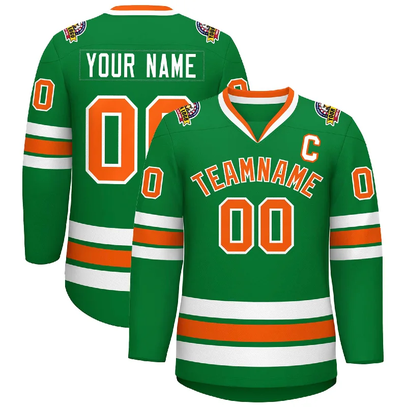 Custom Kelly Green Orange-White Classic Style Hockey Jersey