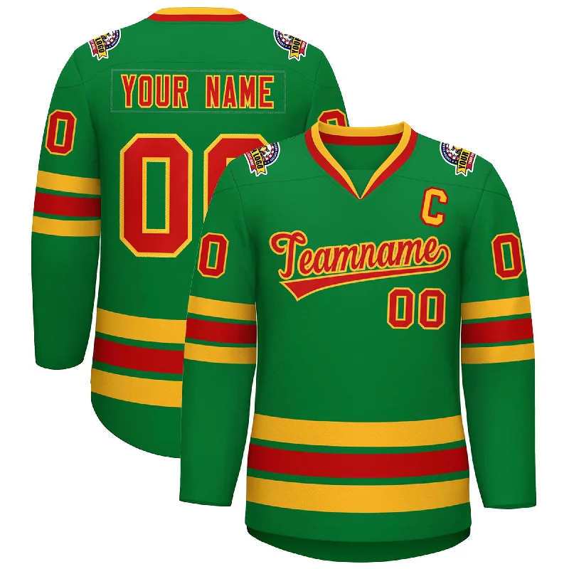 Custom Kelly Green Red-Gold Classic Style Hockey Jersey