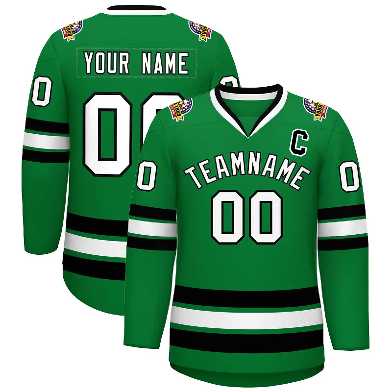 Custom Kelly Green White-Black Classic Style Hockey Jersey