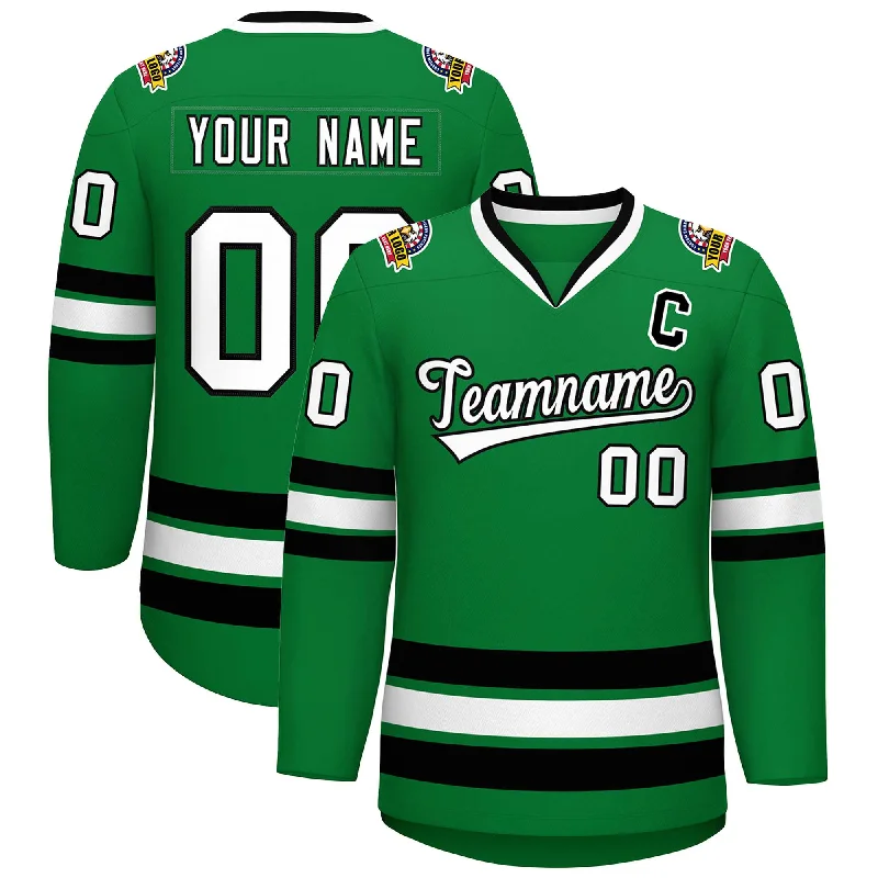 Custom Kelly Green White-Black Classic Style Hockey Jersey