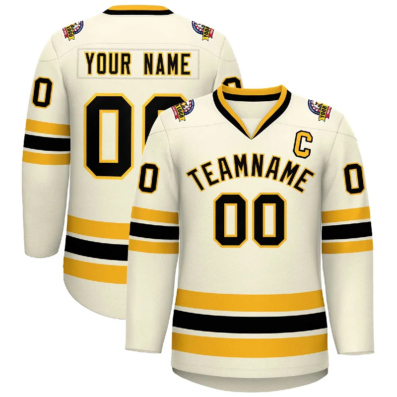 Custom Khaki Black-Gold Classic Style Hockey Jersey