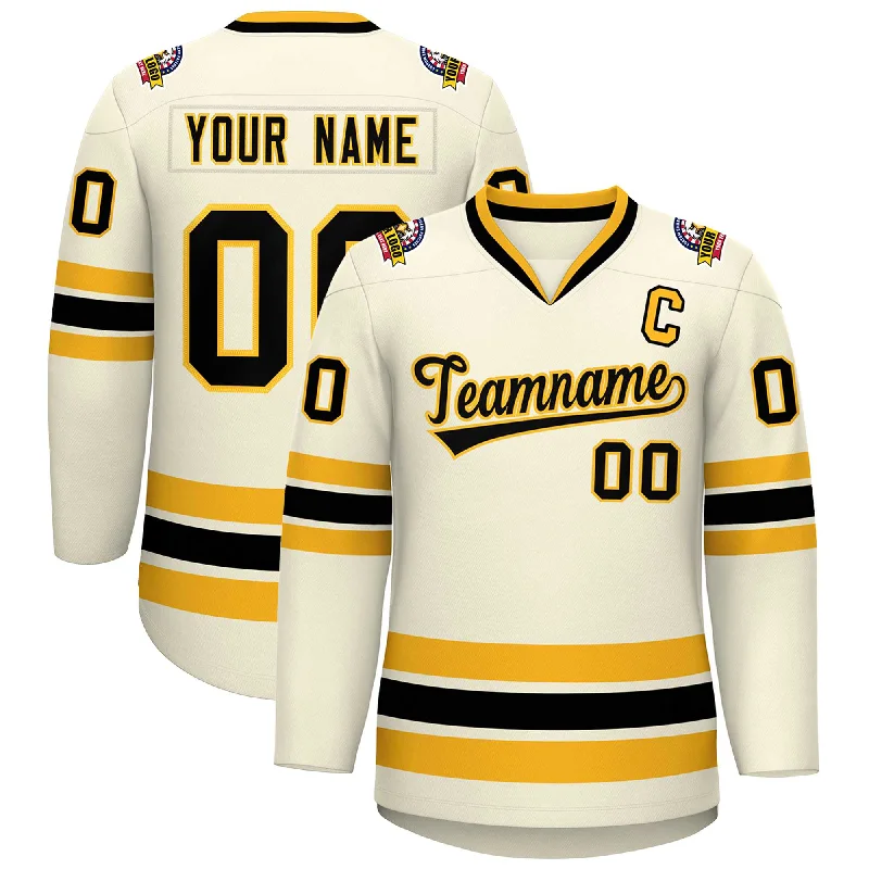 Custom Khaki Black-Gold Classic Style Hockey Jersey