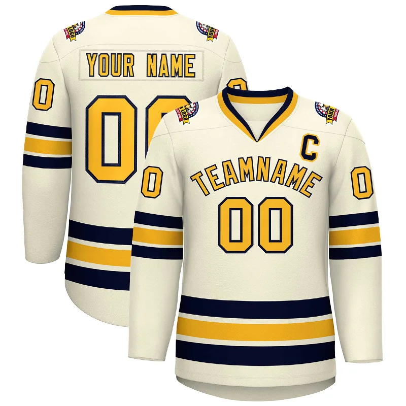 Custom Khaki Gold-Navy Classic Style Hockey Jersey