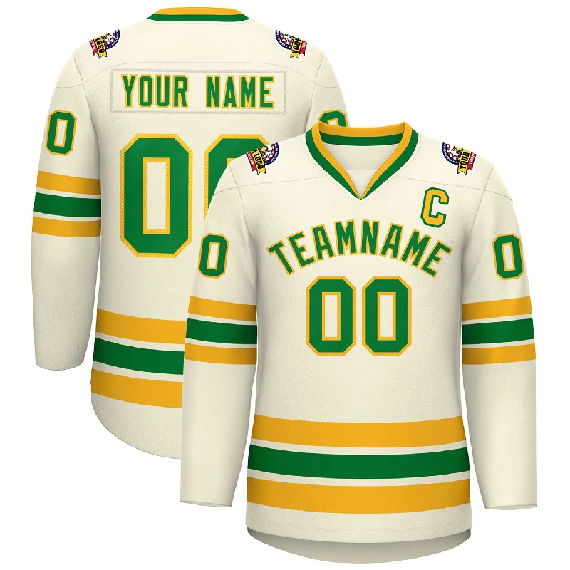 Custom Khaki Kelly Green-Gold Classic Style Hockey Jersey