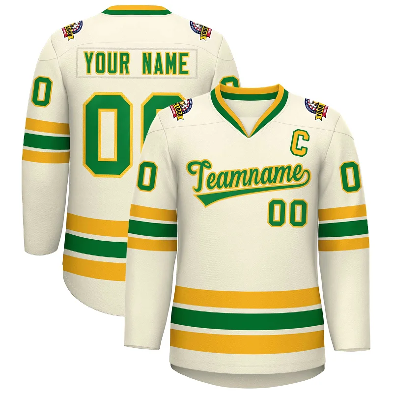 Custom Khaki Kelly Green-Gold Classic Style Hockey Jersey