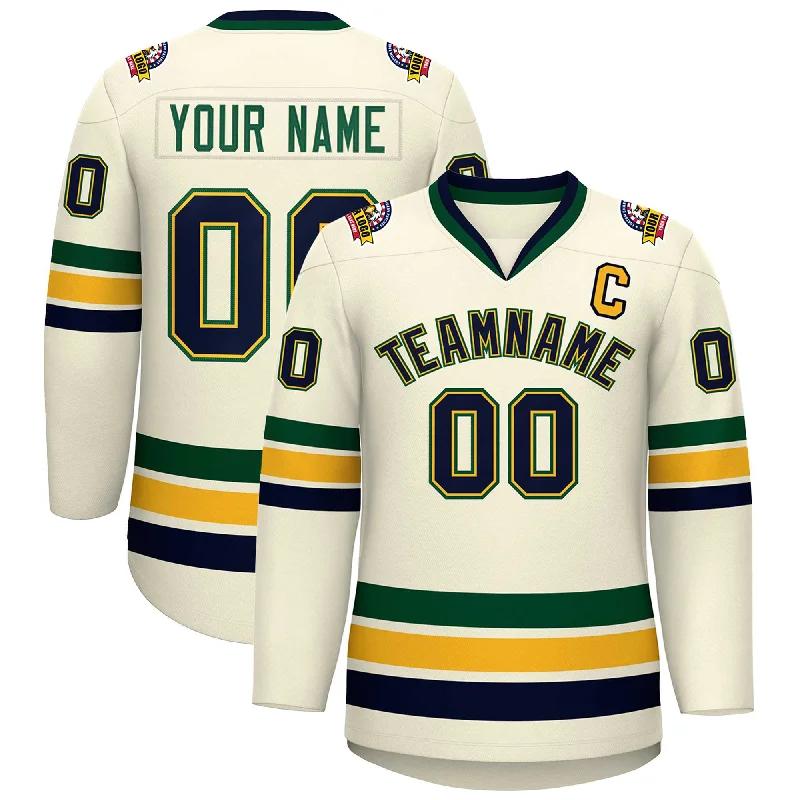 Custom Khaki Navy Gold-Green Classic Style Hockey Jersey