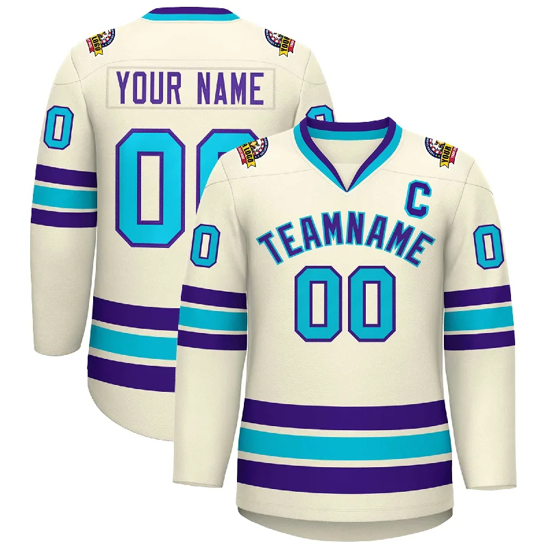 Custom Khaki Purple-Light Blue Classic Style Hockey Jersey