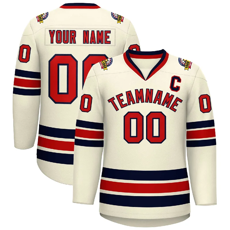 Custom Khaki Red-Navy Classic Style Hockey Jersey