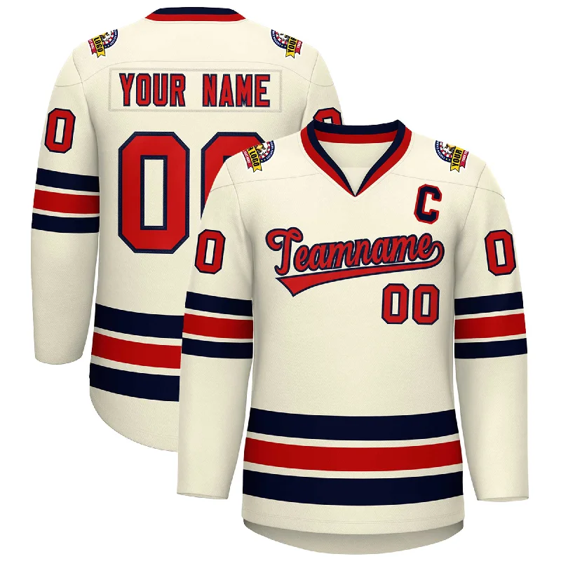 Custom Khaki Red-Navy Classic Style Hockey Jersey