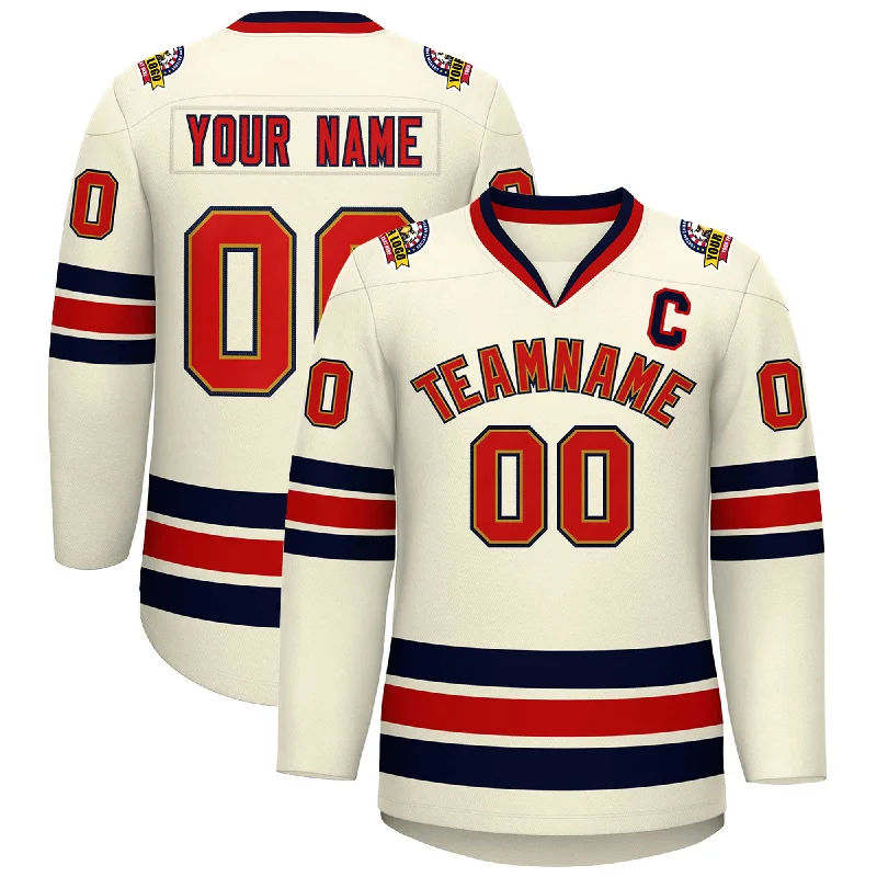 Custom Khaki Red Old Gold-Navy Classic Style Hockey Jersey