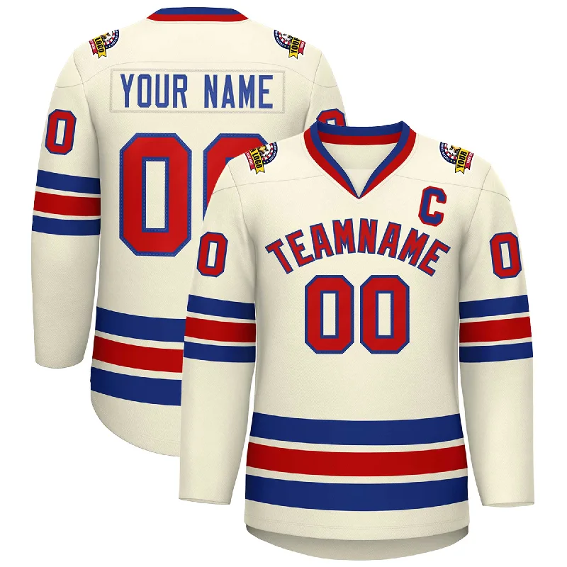 Custom Khaki Red-Royal Classic Style Hockey Jersey