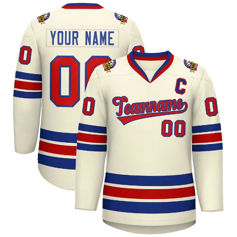 Custom Khaki Red-Royal Classic Style Hockey Jersey