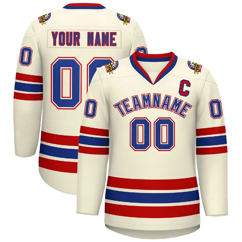 Custom Khaki Royal White-Red Classic Style Hockey Jersey