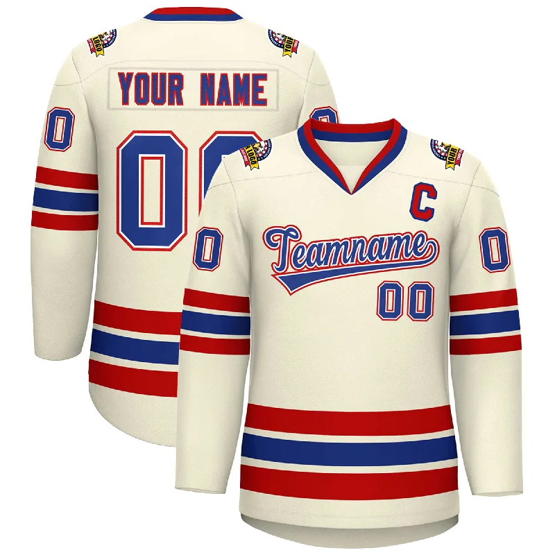 Custom Khaki Royal White-Red Classic Style Hockey Jersey