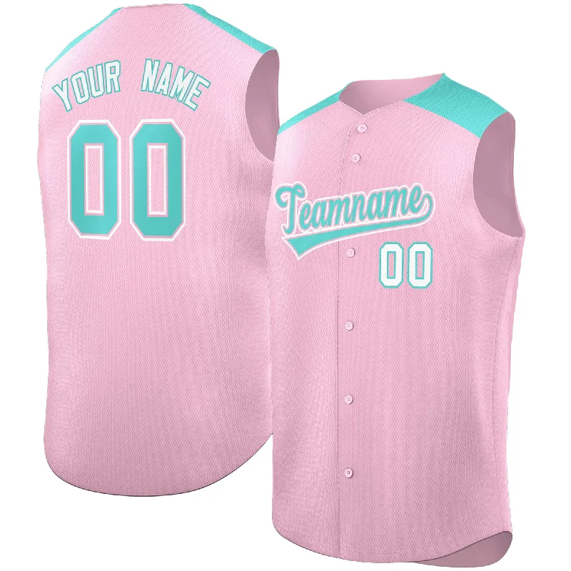 Custom Light Pink Bright Green Personalized Classic Authentic Sleeveless Baseball Jersey