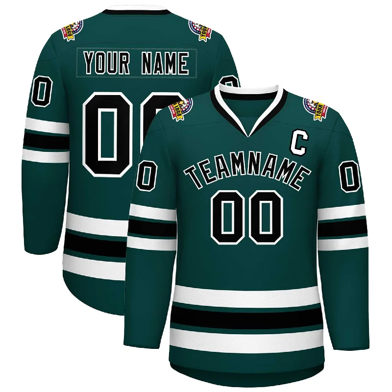 Custom Midnight Green Black-White Classic Style Hockey Jersey