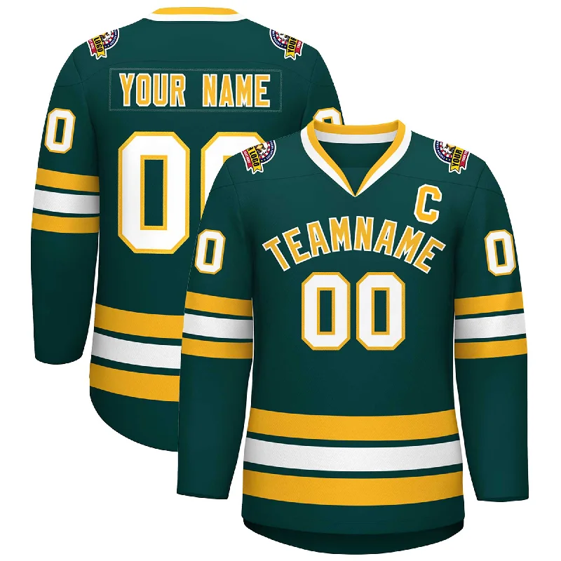 Custom Midnight Green Gold-White Classic Style Hockey Jersey