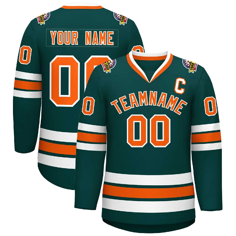 Custom Midnight Green Orange-White Classic Style Hockey Jersey