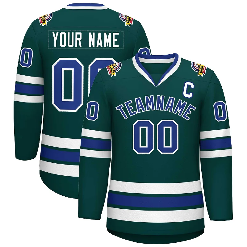 Custom Midnight Green Royal-White Classic Style Hockey Jersey