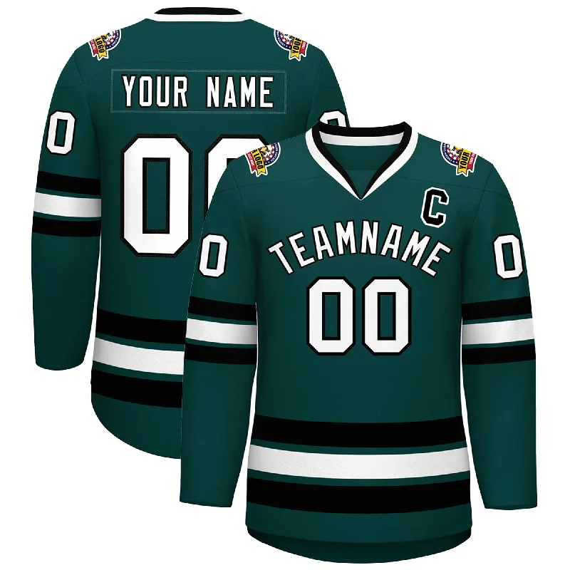 Custom Midnight Green White-Black Classic Style Hockey Jersey