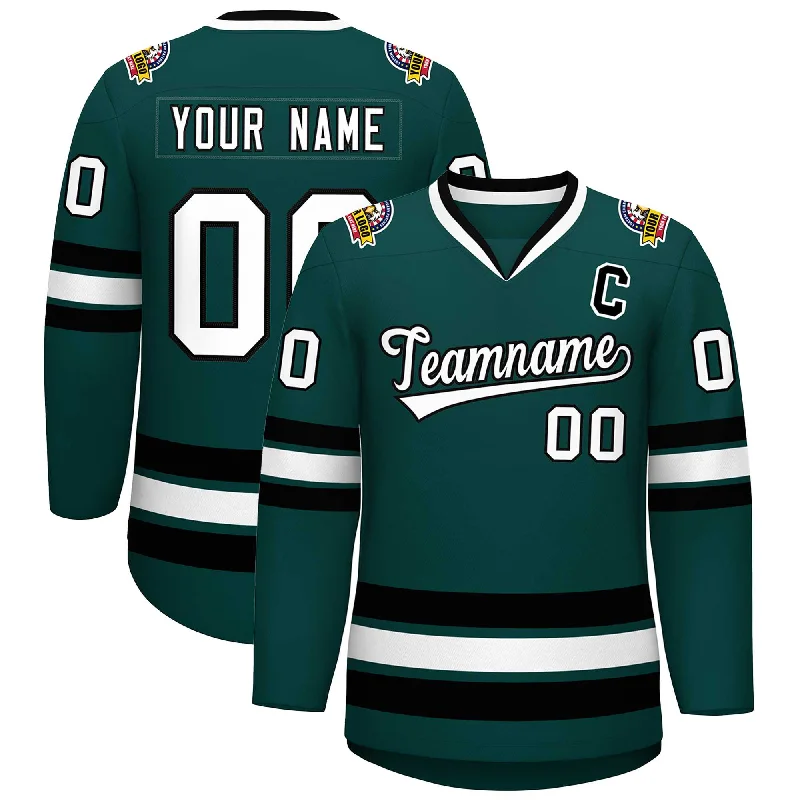 Custom Midnight Green White-Black Classic Style Hockey Jersey