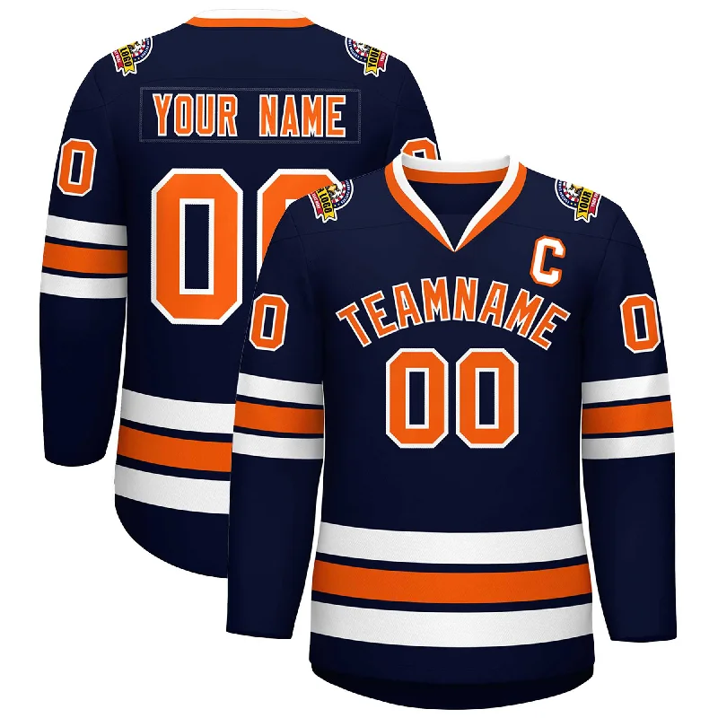 Custom Navy Orange-White Classic Style Hockey Jersey