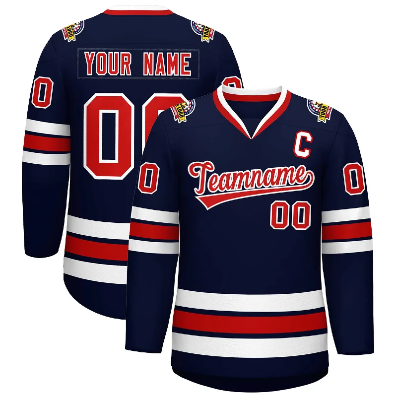 Custom Navy Red-White Classic Style Hockey Jersey