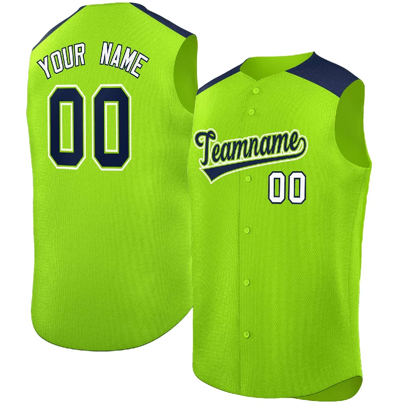 Custom Neon Green Navy Personalized Classic Authentic Sleeveless Baseball Jersey