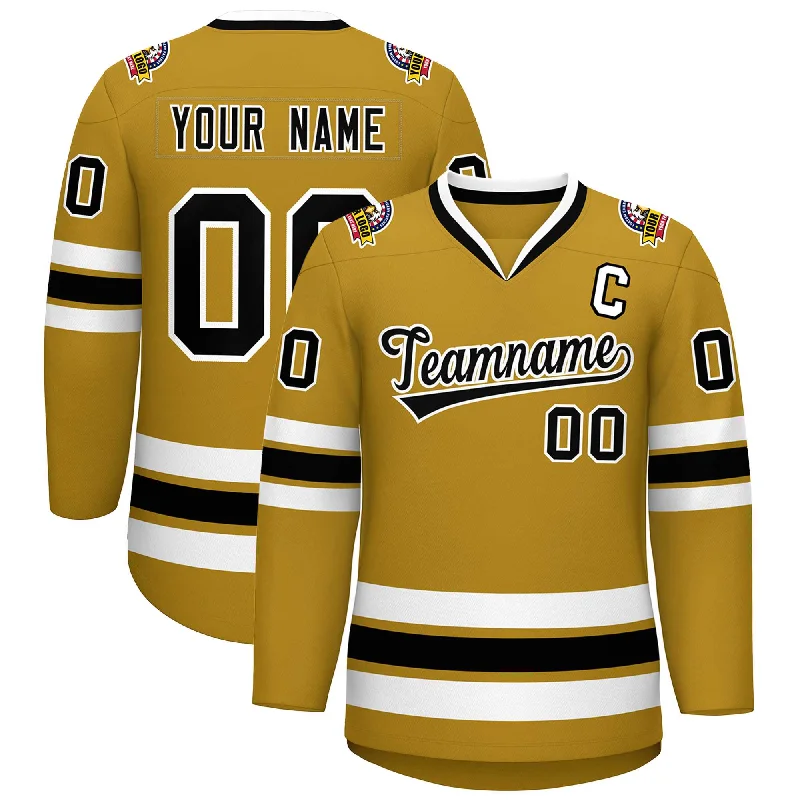 Custom Old Gold Black-White Classic Style Hockey Jersey