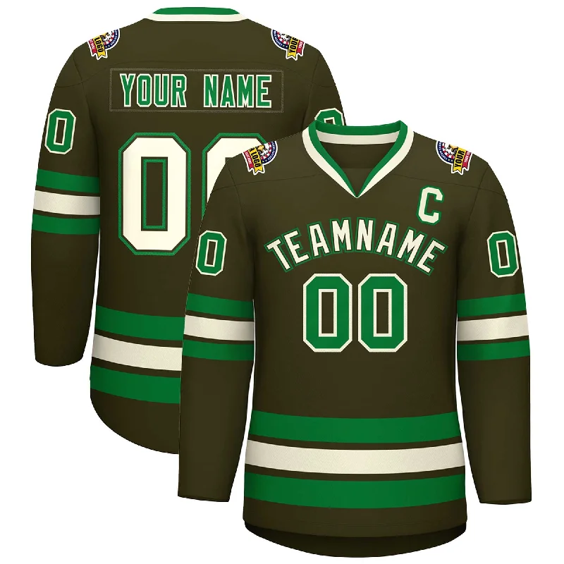 Custom Olive Khaki Olive-Kelly Green Classic Style Hockey Jersey