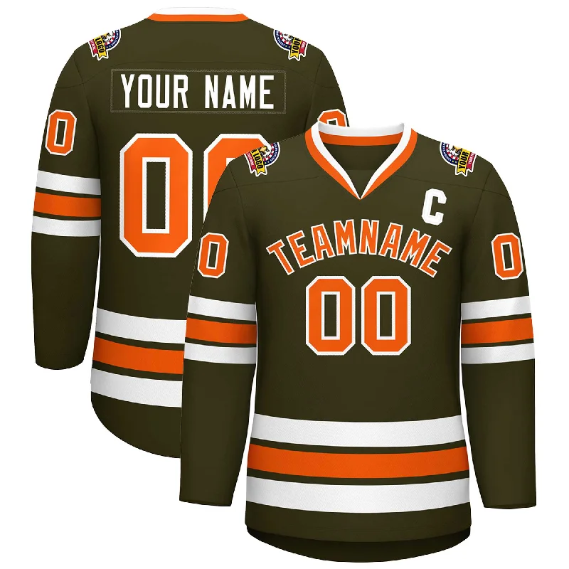 Custom Olive Orange-White Classic Style Hockey Jersey