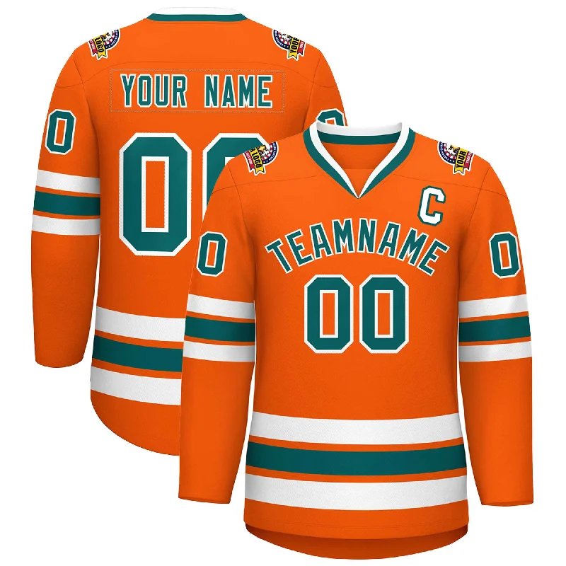 Custom Orange Aqua-White Classic Style Hockey Jersey