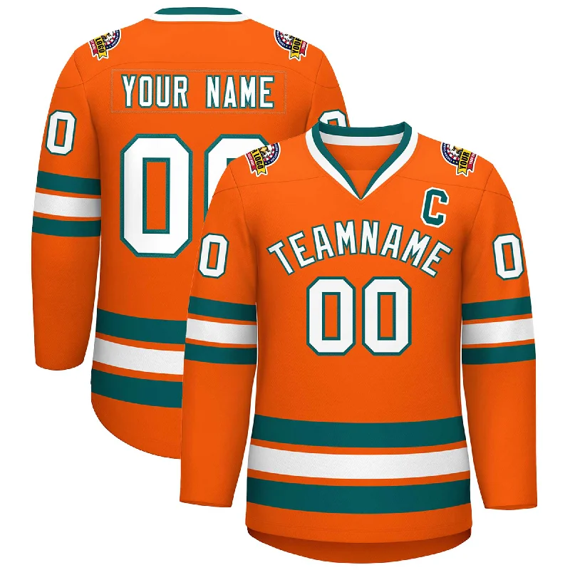 Custom Orange White-Aqua Classic Style Hockey Jersey