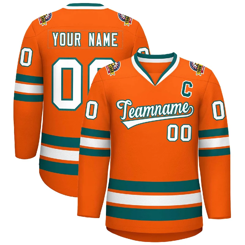 Custom Orange White-Aqua Classic Style Hockey Jersey